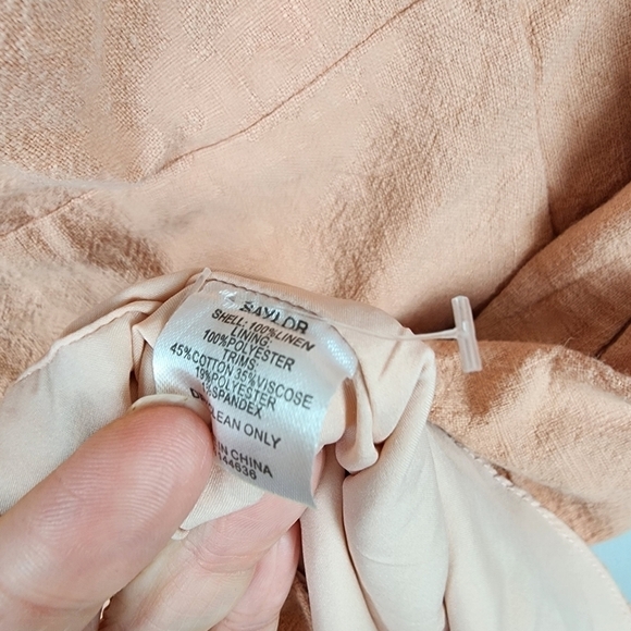 Saylor Janie Off The Shoulder Peach Linen Mini Dress SIZE SMALL - Picture 5 of 8